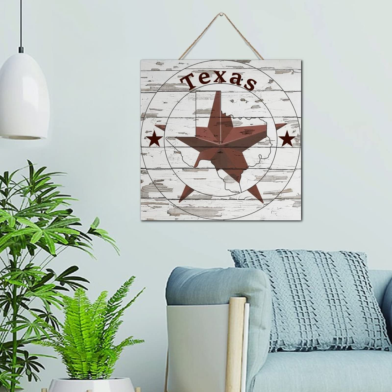 Plaque murale Texas Lone Star en bois 30x30 cm pour deco salon