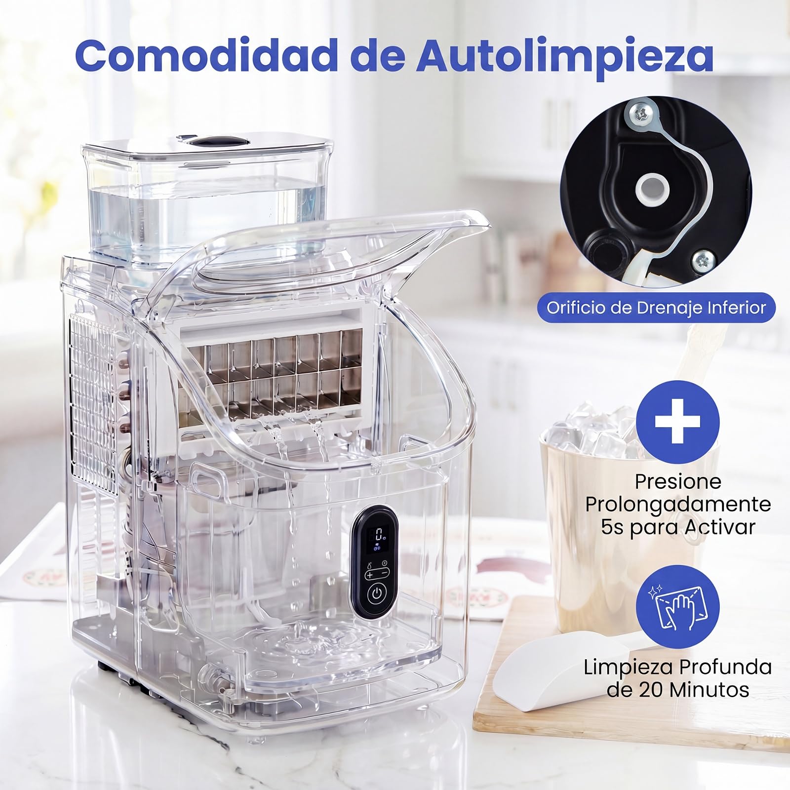 COSTWAY Máquina de Hielo para Encimera con Depósito Externo, 15 kg/Día (Negro)