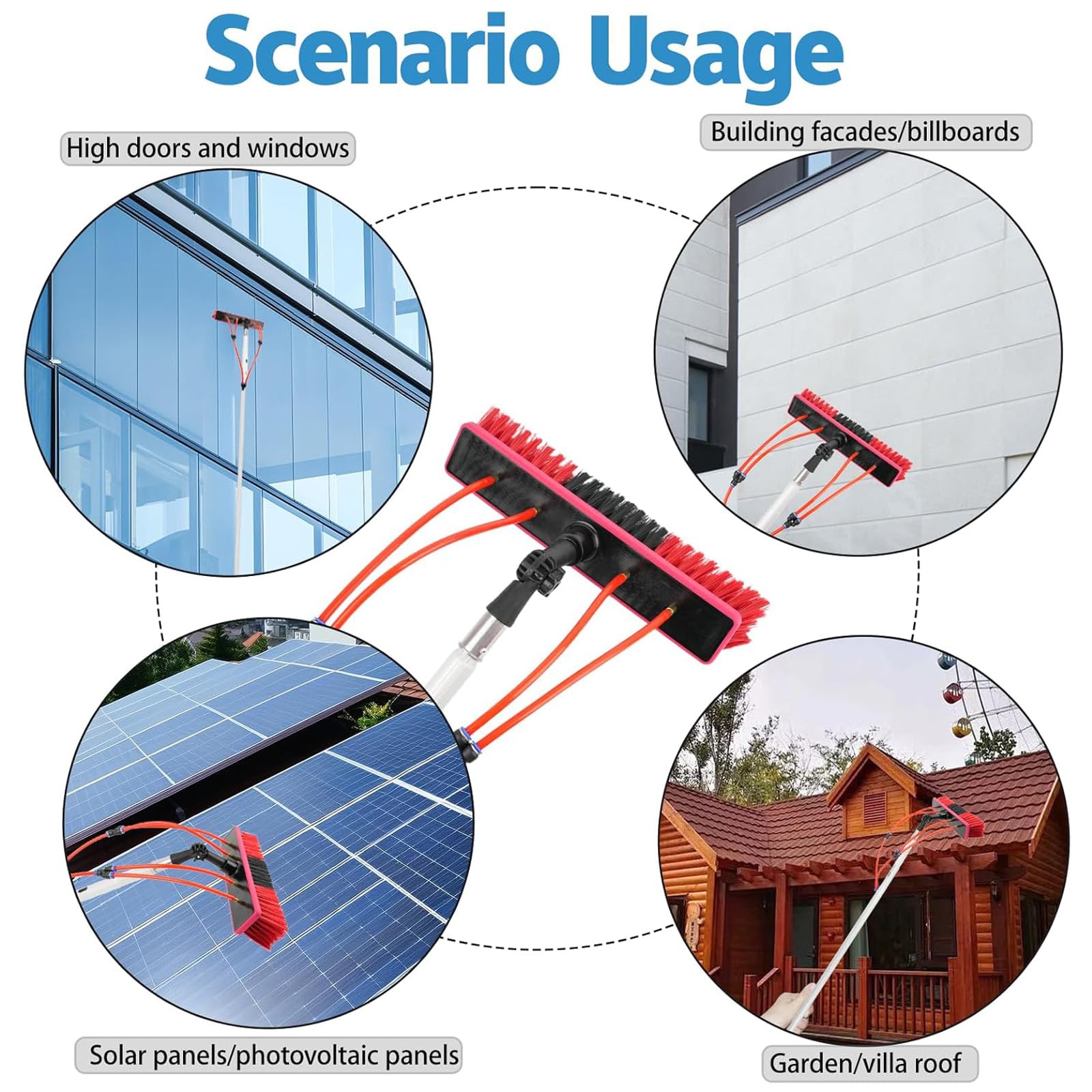 detergente Pannelli fotovoltaici Detergente per Pannelli solari, Spazzola per la Pulizia ad Alta Quota da 3 a 20 m, Kit di Pulizia con Asta ad Acqua, tergivetro Multifunzionale per finestre,