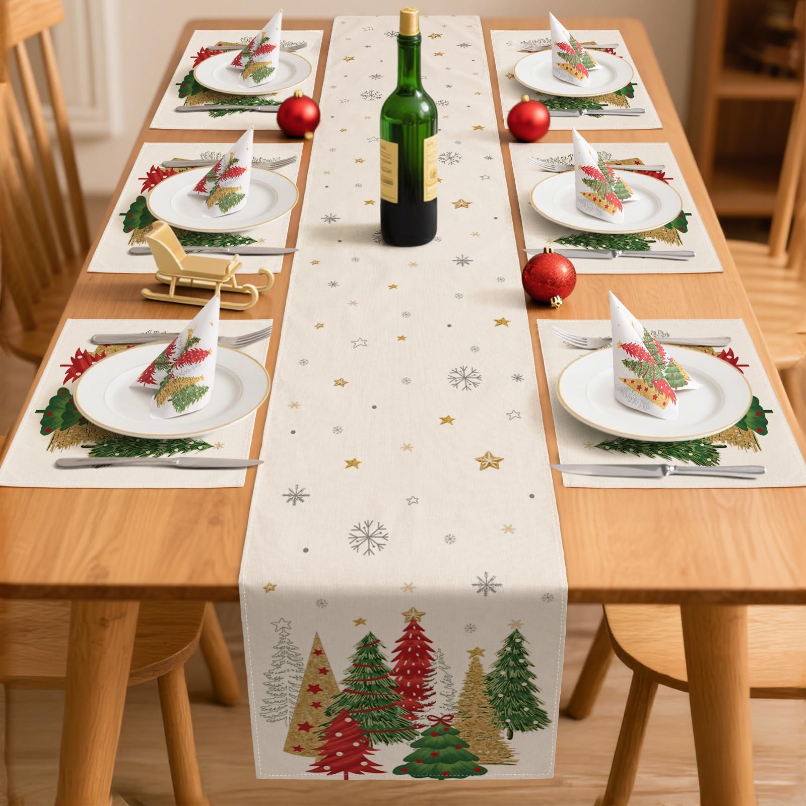 ZWJD Christmas Table Decoration Set, 1 x Table Runner (40 x 140 cm), 4 x Placemats & 1 x Pack of Paper Napkins (20 sheets) - Image 4