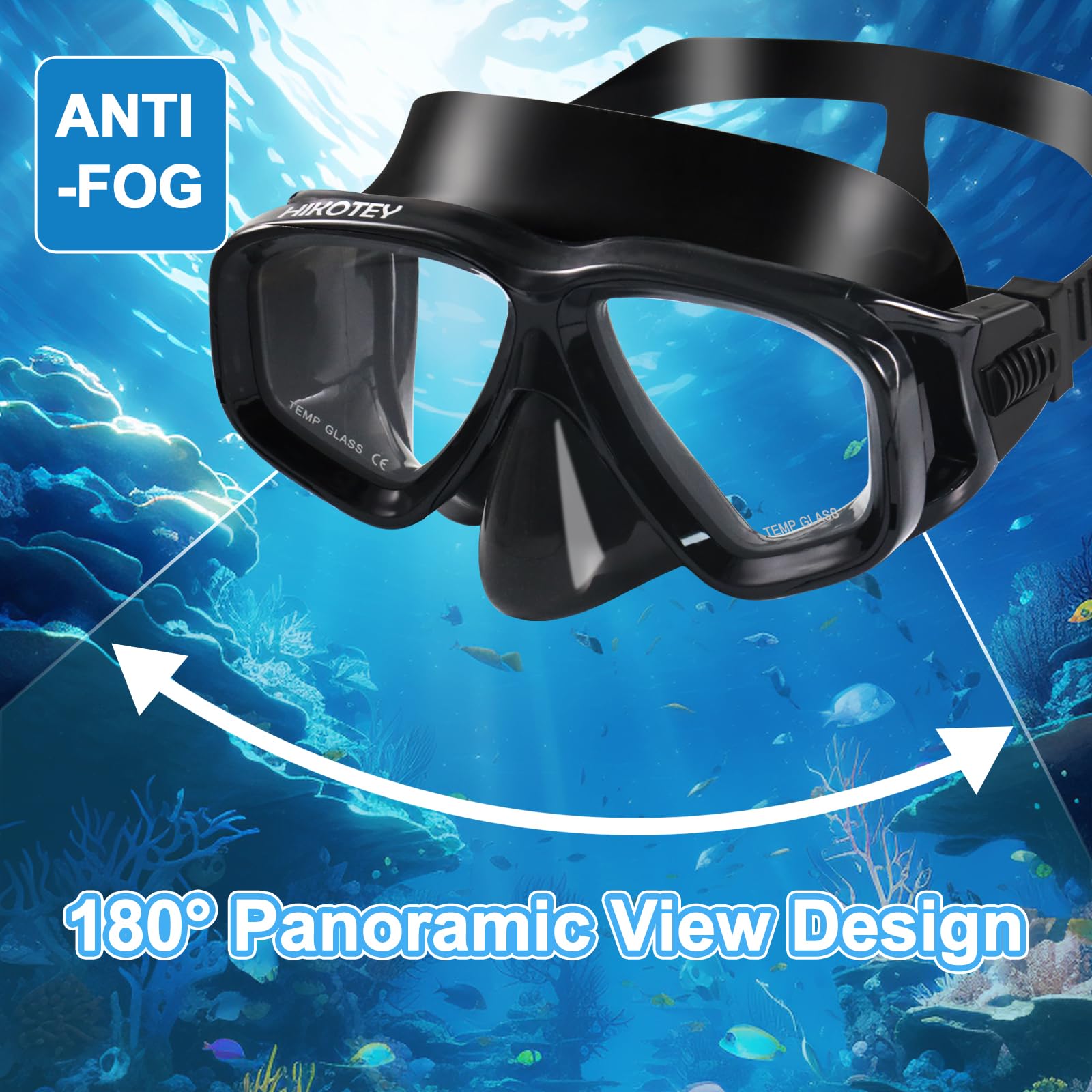 Juego de esnórquel para adultos, juego de máscara de esnórquel seca completa para adultos, protección antivaho, unisex, vista panorámica HD (negro)