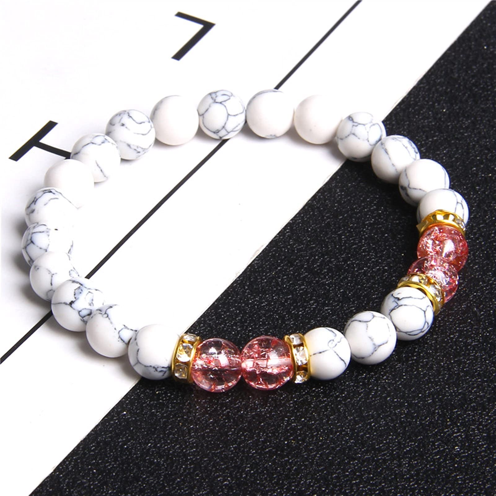 Pulsera de Piedra Natural para Mujer, Pulsera de Cuentas de Piedra Turquesa Blanca Natural, Pulsera de Cuerda elástica con Cuentas Rosas para niñas, Regalos, Pulsera, joyería