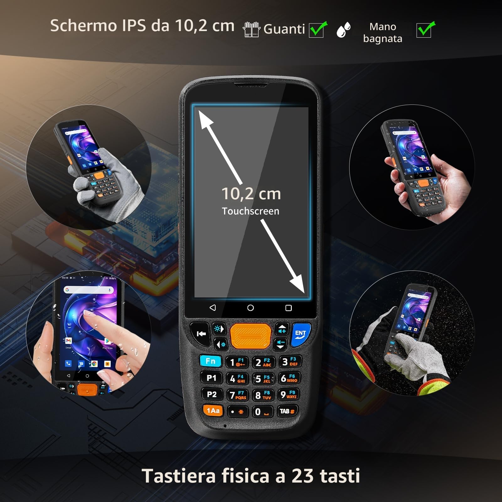 NETUM Android 11 Palmare Scanner Codici Q500, 4+64GB Computer Mobile, Motore Scansione Honeywell HS7 1D 2D, Schermo 4" Touch con 23 Tasti, IP67 Wi-Fi 4G BT NFC per Magazzino e Vendita