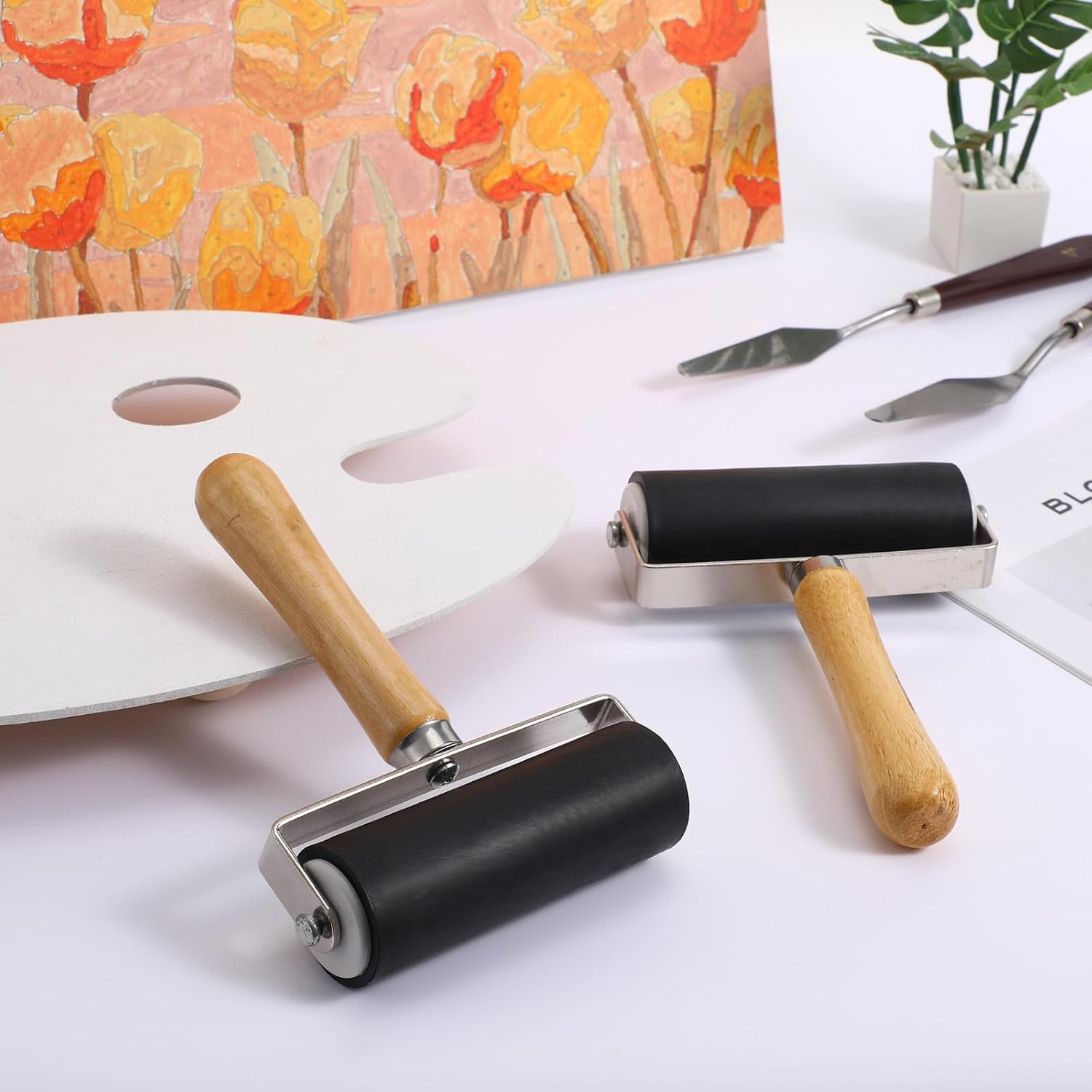 JOINPAYA 4 Pcs 10cm Rubber Ink Roller Printmaking Craft Projects Stamping Tools (Black)