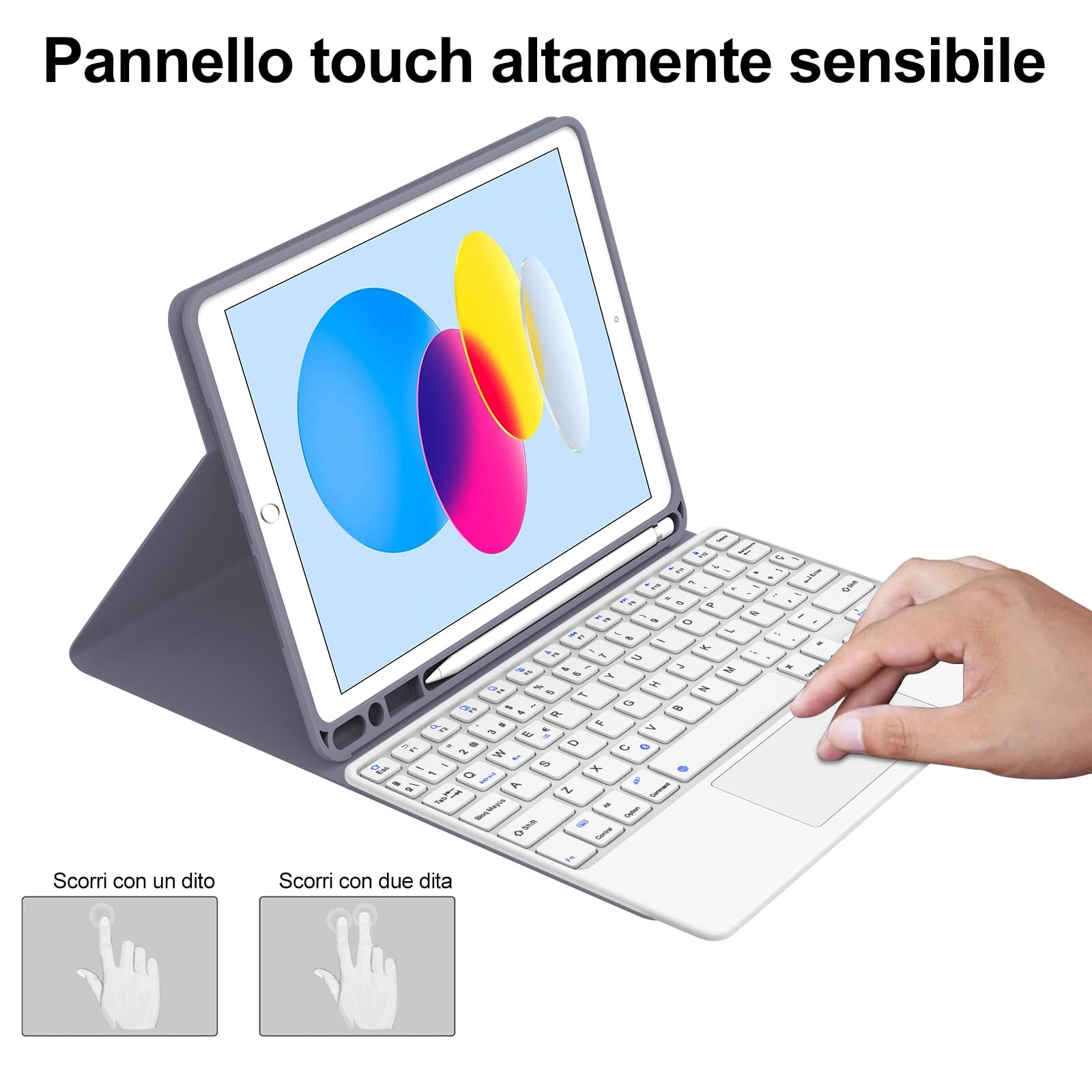 Tastiera per iPad A16 11/10 Generazione (2025/2022) con Touchpad, Cover con Tastiera per iPad 11 Gen 11 Pollici/10 Gen 10.9 Pollici, Magnetica QWERTY Keyboard, Custodia con Portapenna, Viola lavanda