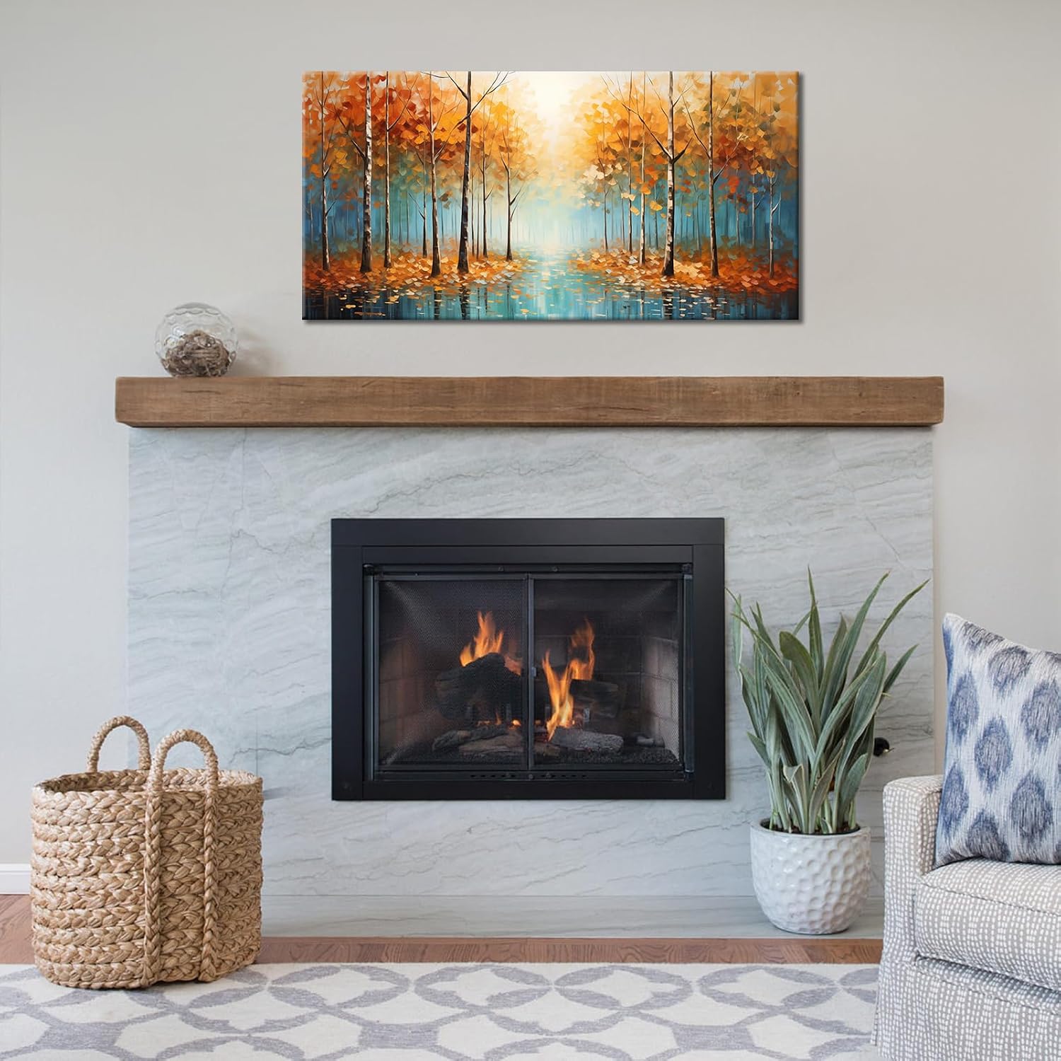 GLOKAKA Forest Painting Wall Art,Autumn Tree Yellow Leaves Canvas Print Wall Art,Abstract Forest Landscape Nature Picture Artwork for Living Room Bedroom Office Large Wall Decor