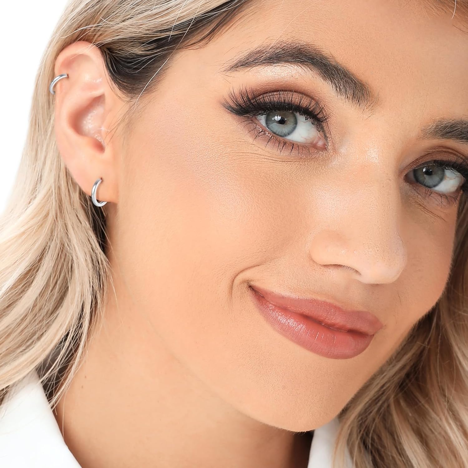 3 Pairs 925 Sterling Silver Hoop Earrings 14K White Gold Plated Small Silver Hoops Cartilage Huggie Earrings for Women Men - Image 3