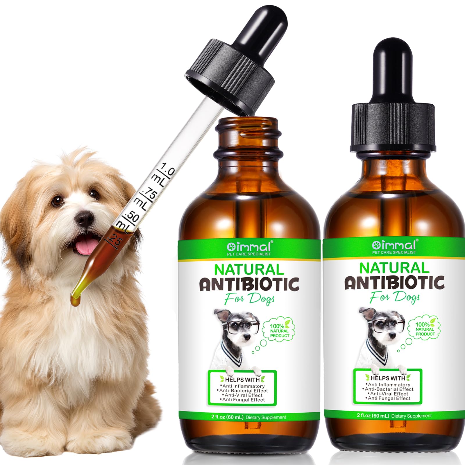 Antibióticos naturales para perros, 2 unidades, antibióticos para perros para apoyar el sistema inmunológico y el alivio de la alergia, sin aditivos artificiales