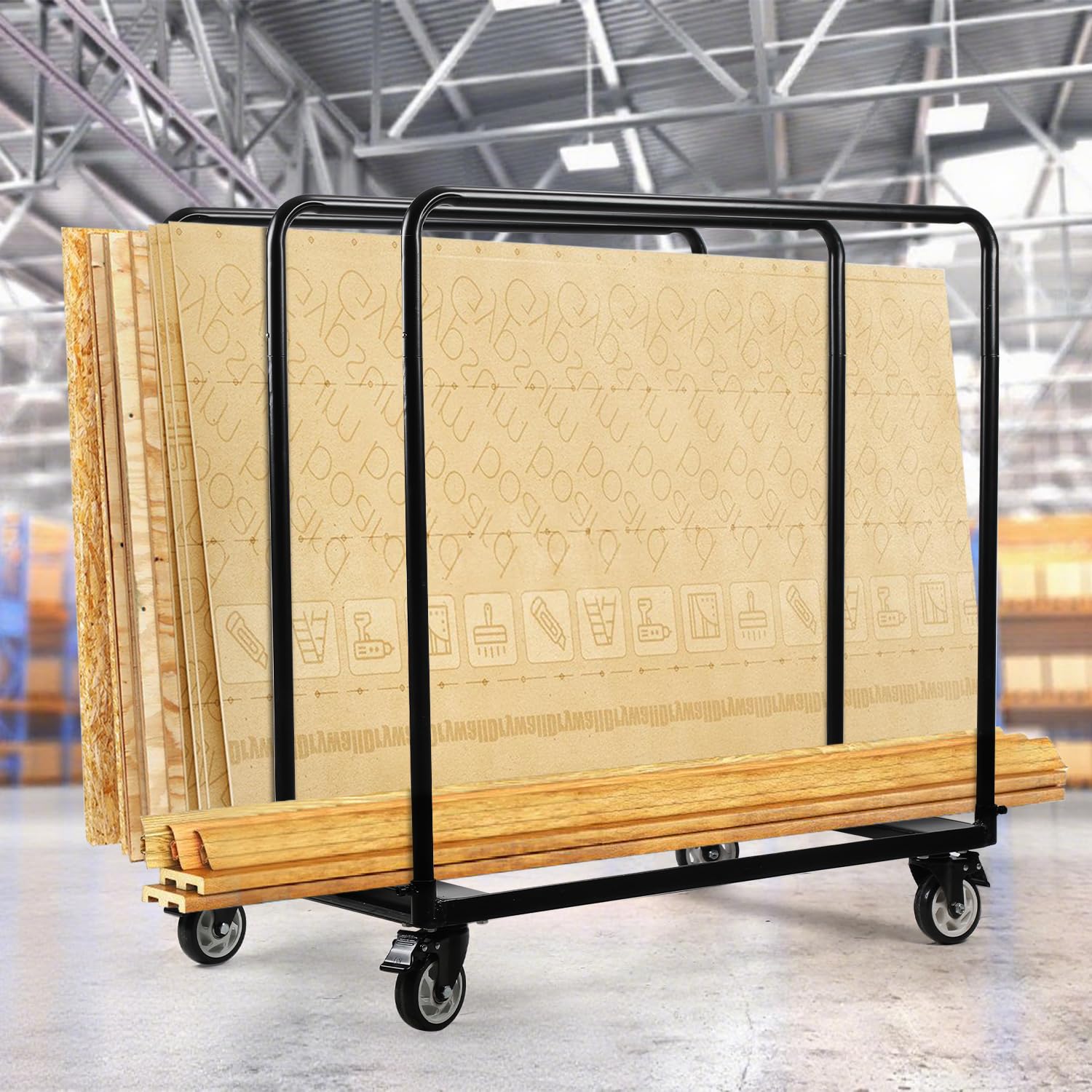 Fiqops Plattenwagen aus Eisen, Tragkraft bis 680 kg,Plattentransporter mit Universalrädern,Transporthilfe Plattenroller,Plattformwagen Schwerlast Rollwagen,Schwarz