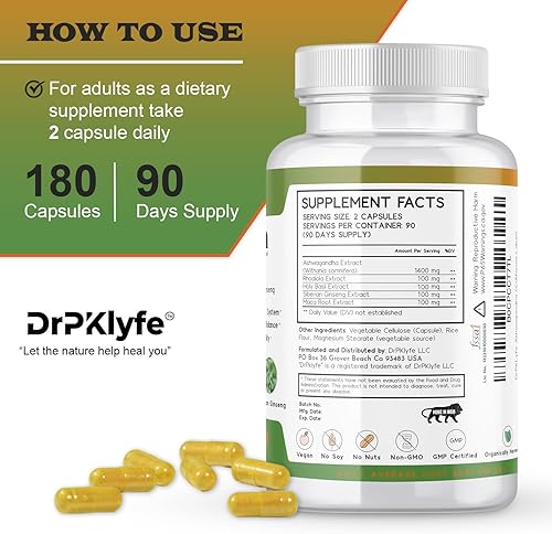 Miniatura 3 de Ashwagandha Complex 5-1 Mezcla con suplemento de Rhodiola Rosea, raíz de maca, albahaca sagrada, ginseng siberiano para aliviar el estrés,