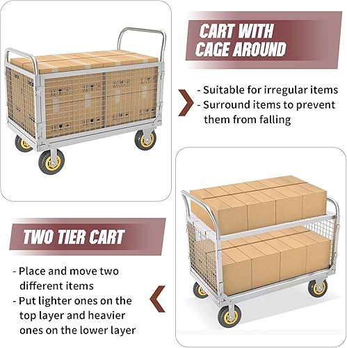 Miniatura 4 de Platform Truck Cart with Cage, Folding Flatbed Cart with Detachable Cage 1500LBS Weight Capacity Easy to Move with 5In Swivel Heavy-Duty Wheel
