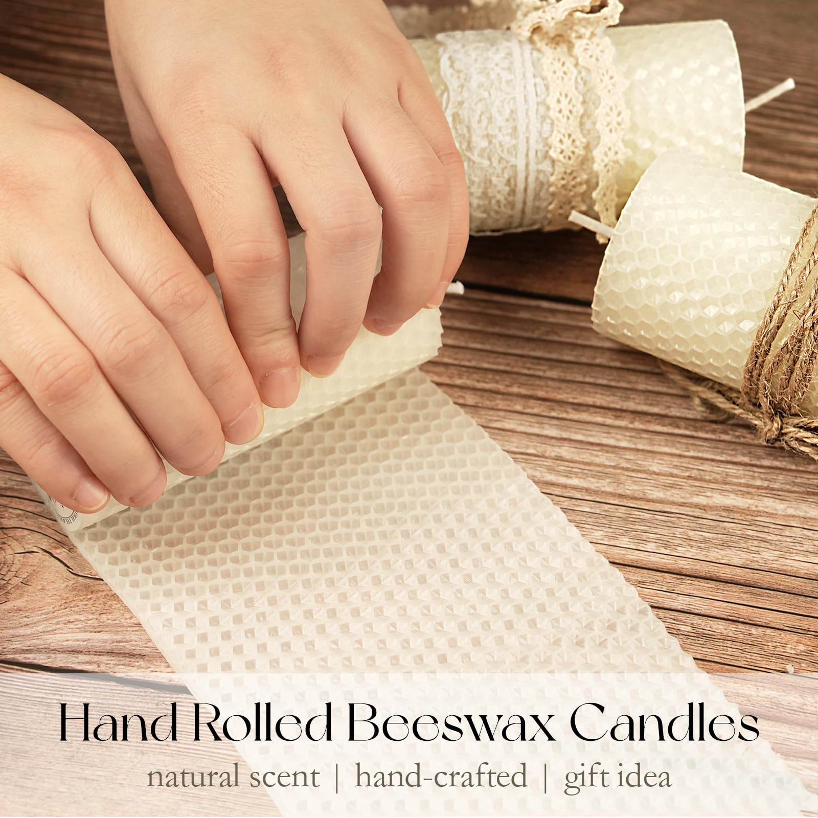White Hand-Rolled Beeswax Candles, 2 Packs, 2x4 Inch White Honeycomb Pillar Candle, 15 Hour Burn Time Ivory Handcrafted Bees Wax Candles for Gift Choice, Candle Lovers, Home Decor