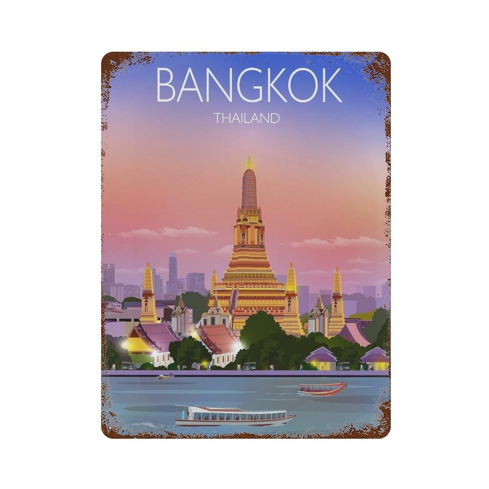 xiaoxiaoshen Travel of Bangkok Thailand Cityscape Wall Decor Art Metal Tin Poster Modern Home Decor Art Home Bar Shop Decorations Vintage Sign 40x30cm