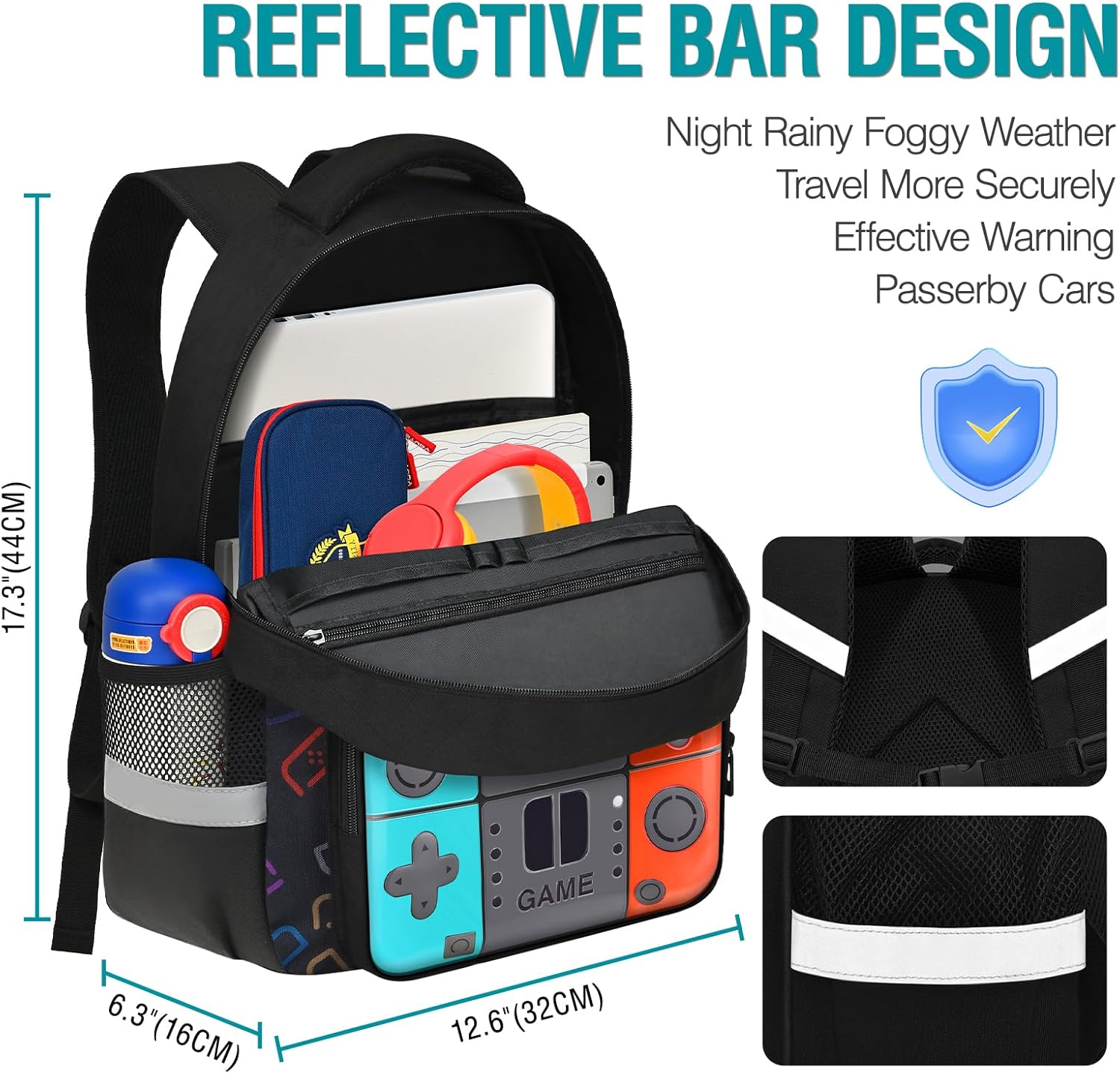 Boys Backpack for School,Gamer Backpack for Boys Kids,Boy Bookbag for Elementary Middle School Student,Video Game Bookbag For Boy Kids Teen Age 6-14,17″ - Image 3