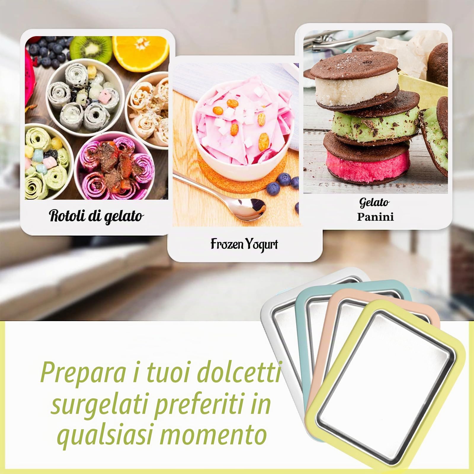 Rotoli di ghiaccio per la produzione di ghiaccio fai da te, macchina per gelato con 2 spatole, macchina per rollare gelato per bambini e famiglia, giallo