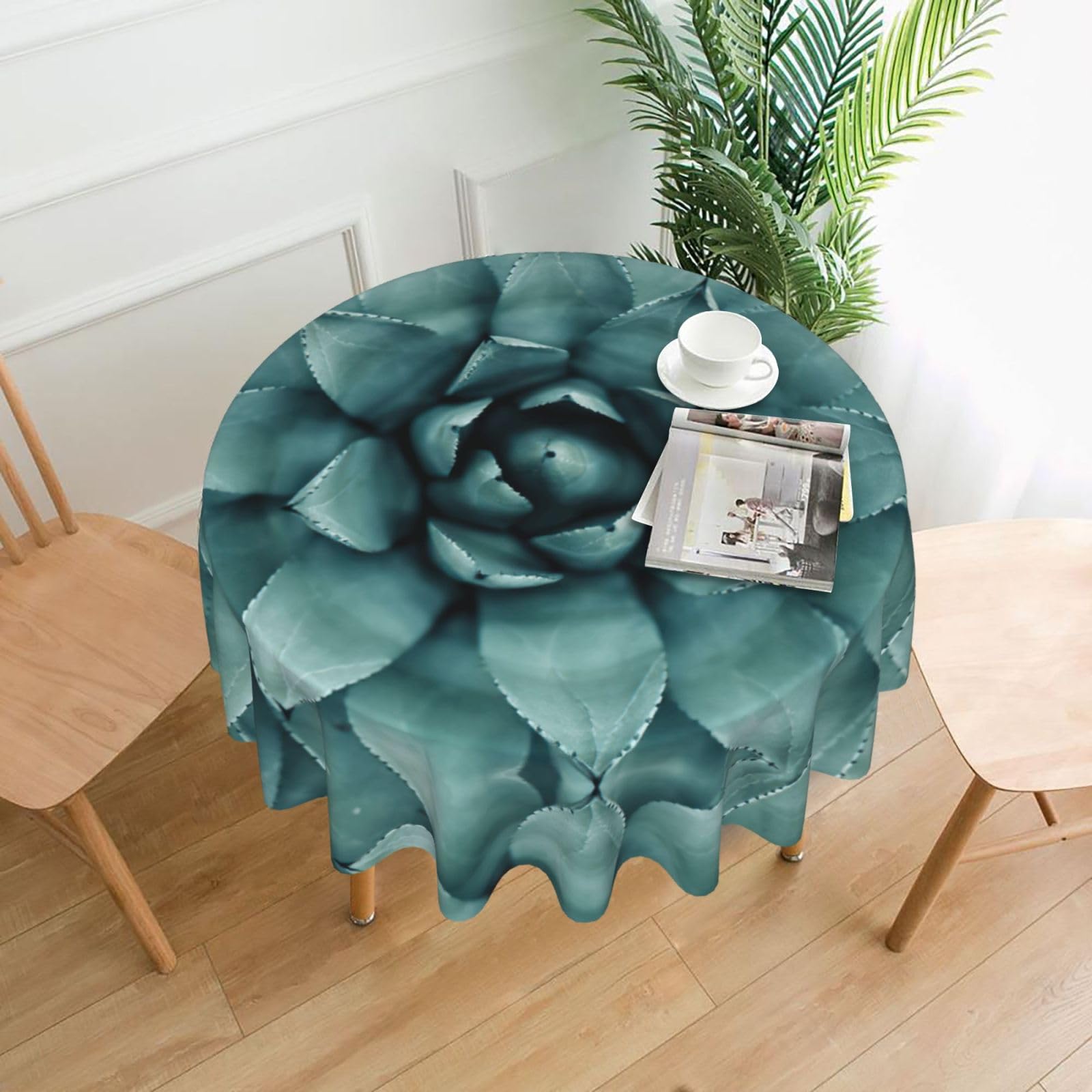 Zcmkjlg Succulent Plant Print Quick Ship Round Tablecloth 60in Polyester Washable Cover for Dining Room