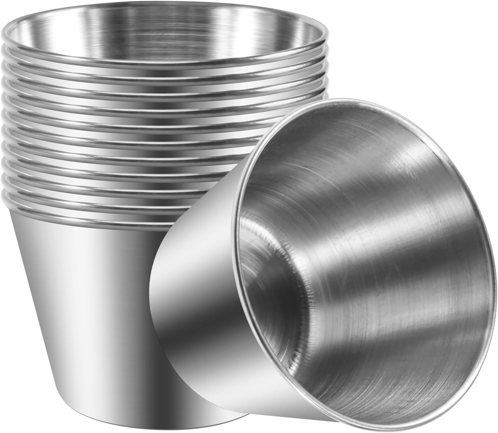 Pack of 12 - Premium Brushed Stainless Steel Condiment Sauce Cups Spices Pots Dips Bowls - 2.5Oz 70Ml (12)