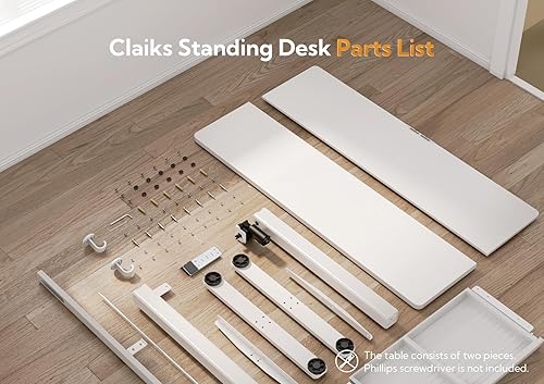 Miniatura 8 de Claiks Standing Desk with Drawers, 48x24 Inch Electric Stand Up Desk, White Adjustable Height Sit Stand Computer Workstation, White Blanco