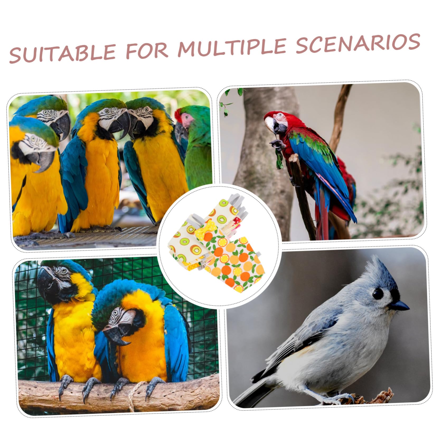NOLITOY 6 Piezas Pañales para Pájaros Reutilizables y Lavables con Estampado de Frutas Ropa para Pequeños como Periquitos y Ninfas Traje de Vuelo para Mascotas
