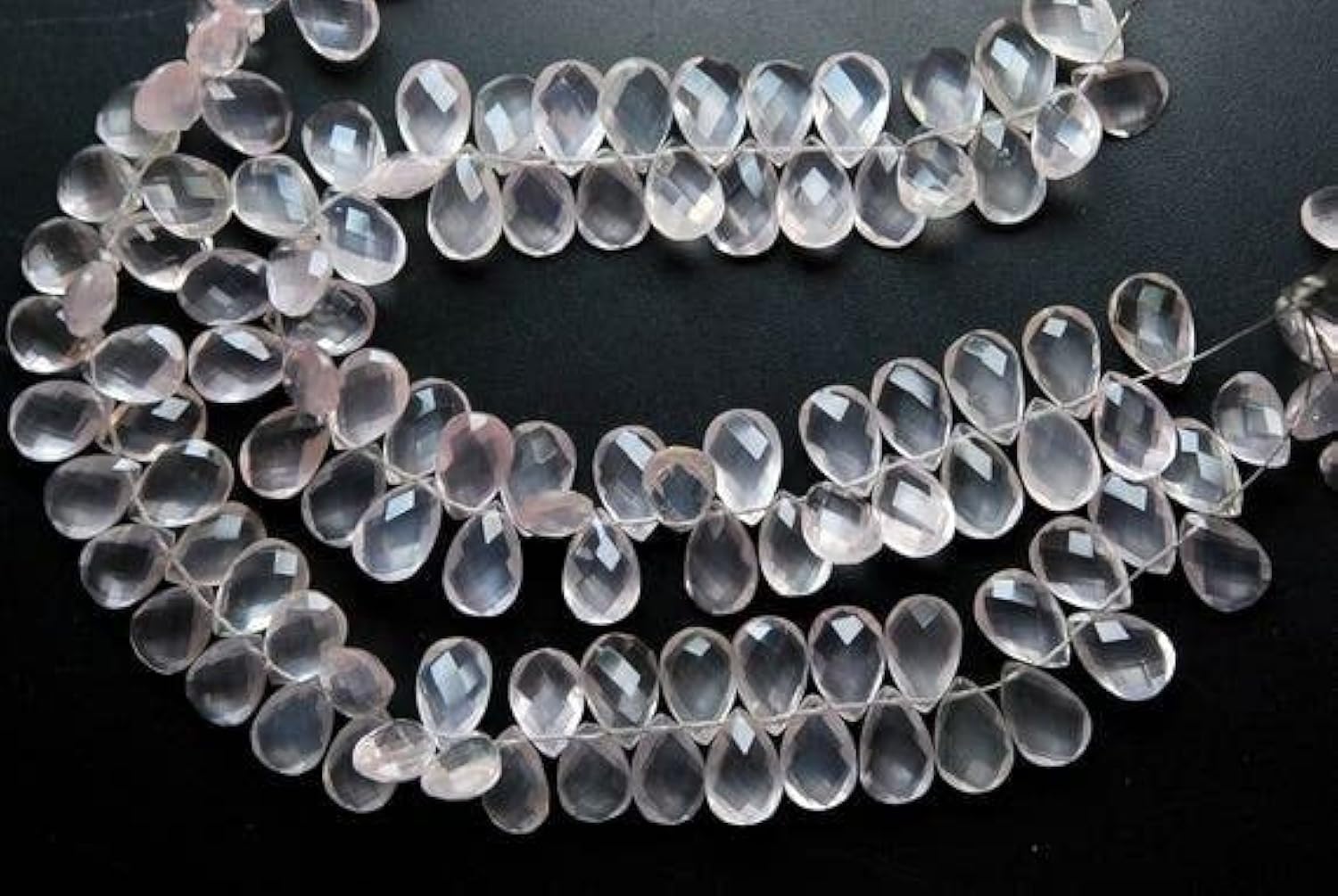 Quartz rose de Madagascar perles poires briolettes facettées LKBEADS 8x12mm fil bijoux DIY