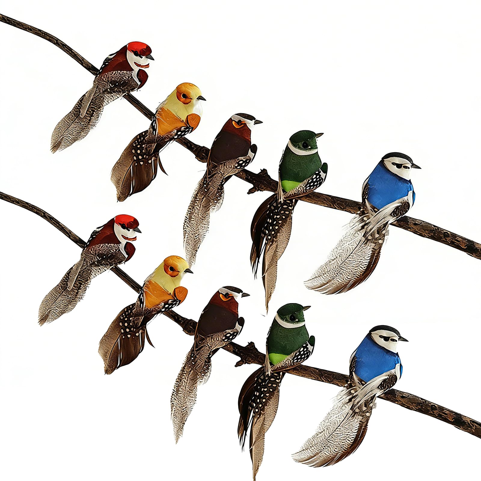 10 Sztuk Sztucznych Ptaków, Dekoracyjne Ptaki w Piance w Kolorze z Metalowymi Klipsami, Sztuczne Ptaki Dekoracyjne z Piórkami, na Wiosenne Dekoracje Domu i Ogrodu, Prezent na Wielkanoc