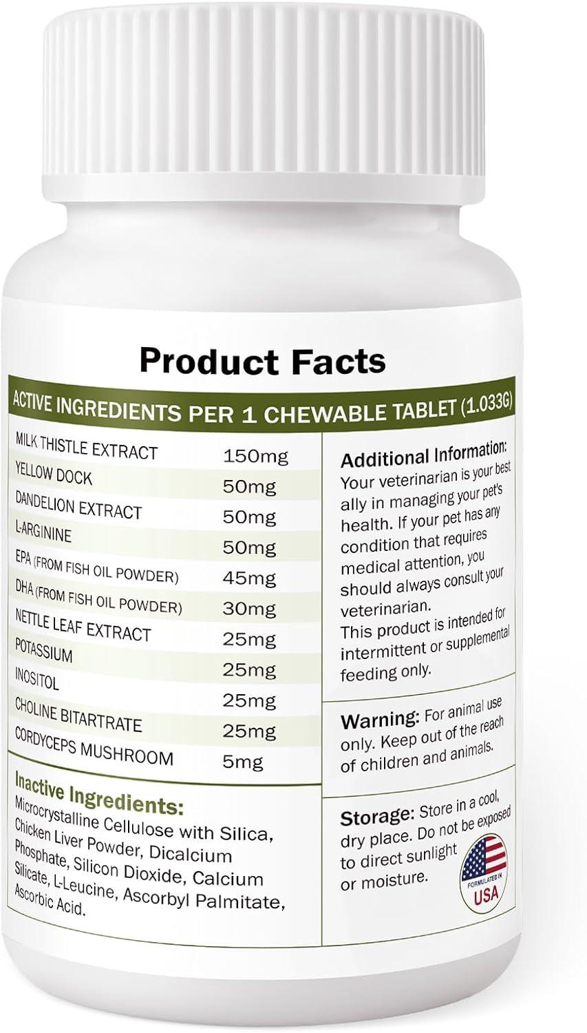 Milk Thistle & SAM-E for Dogs, Advanced Liver & Kidney Support with Silymarin, Detox Supplement for Dogs- 120 Chewable Tablets