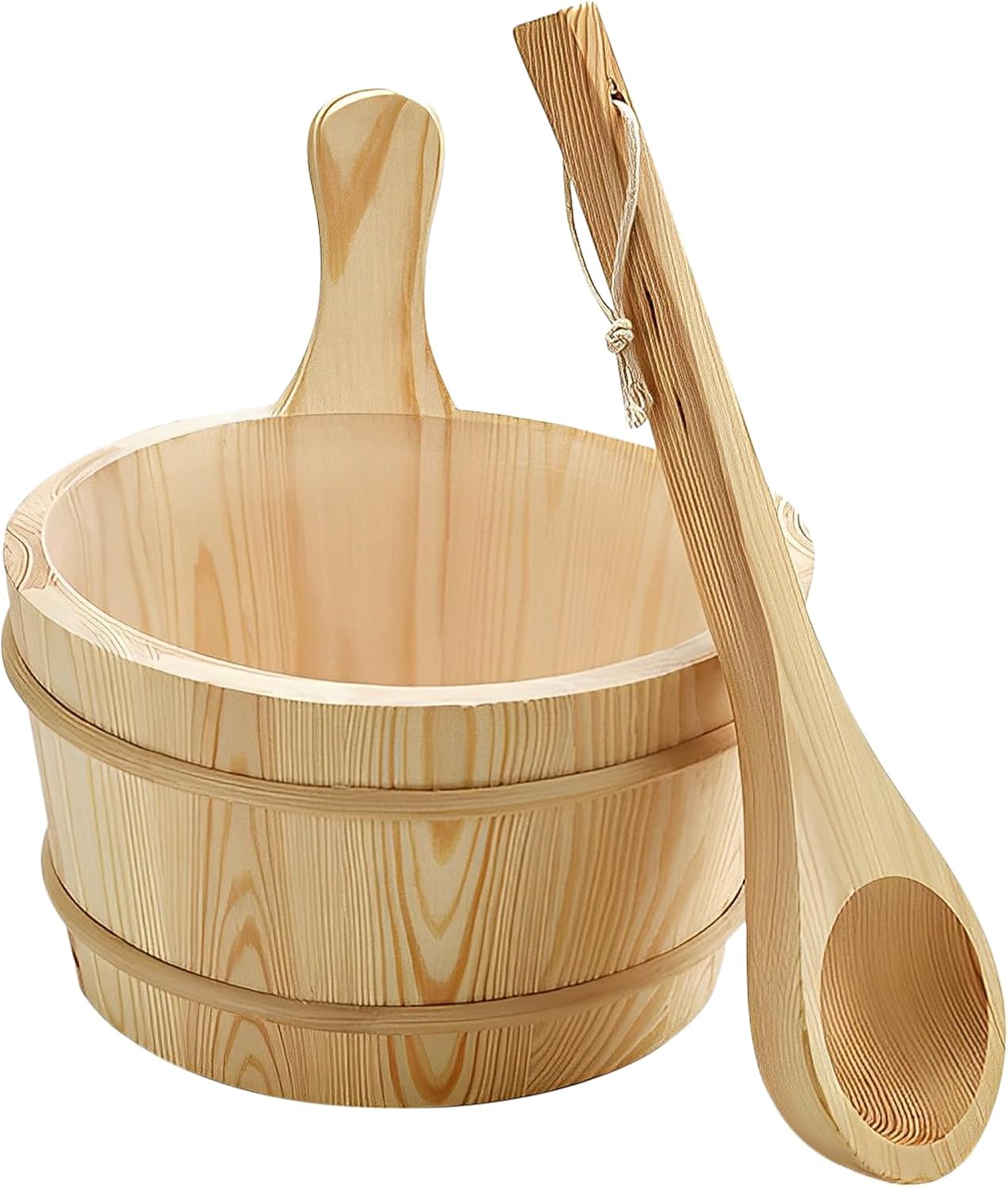Madrigal Premium 1.06 Gallon (4L) Pinewood Sauna Bucket and Ladle Set, Luxury Wooden Sauna Accessories for Men and Women, Authentic Finnish Cedar Sauna Bucket Set