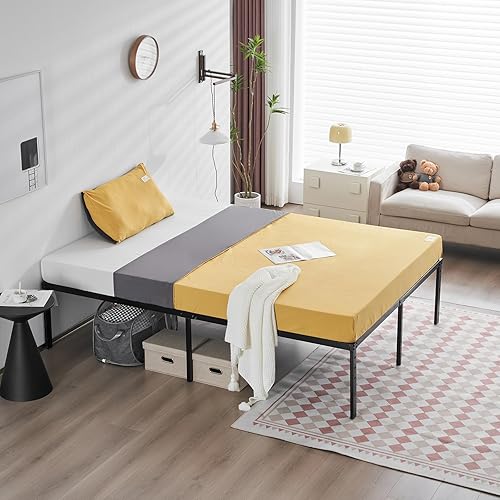 Miniatura 8 de Bonnlo Base de cama matrimonial de plataforma de metal de 18 pulgadas, no necesita somier, base de colchón, soporte de listones de acero resistente,