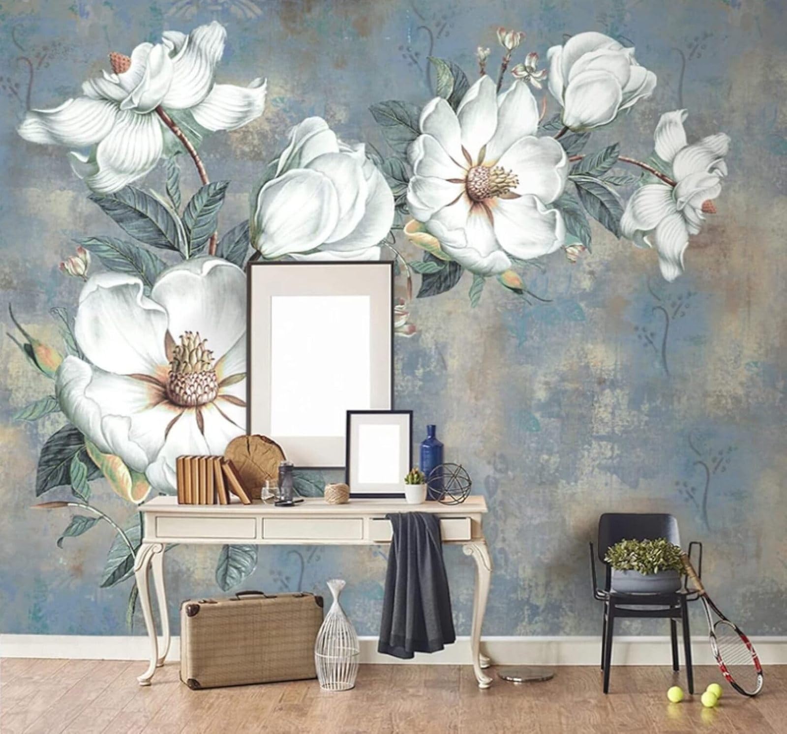 XLMING Retro Three Dimensional Minimalist Plants Flowers 3D Wallpaper Luxury Silk Study Dining Feature Sofa Grey Bedroom Living Room Tv Decorative Wall-200cm×140cm