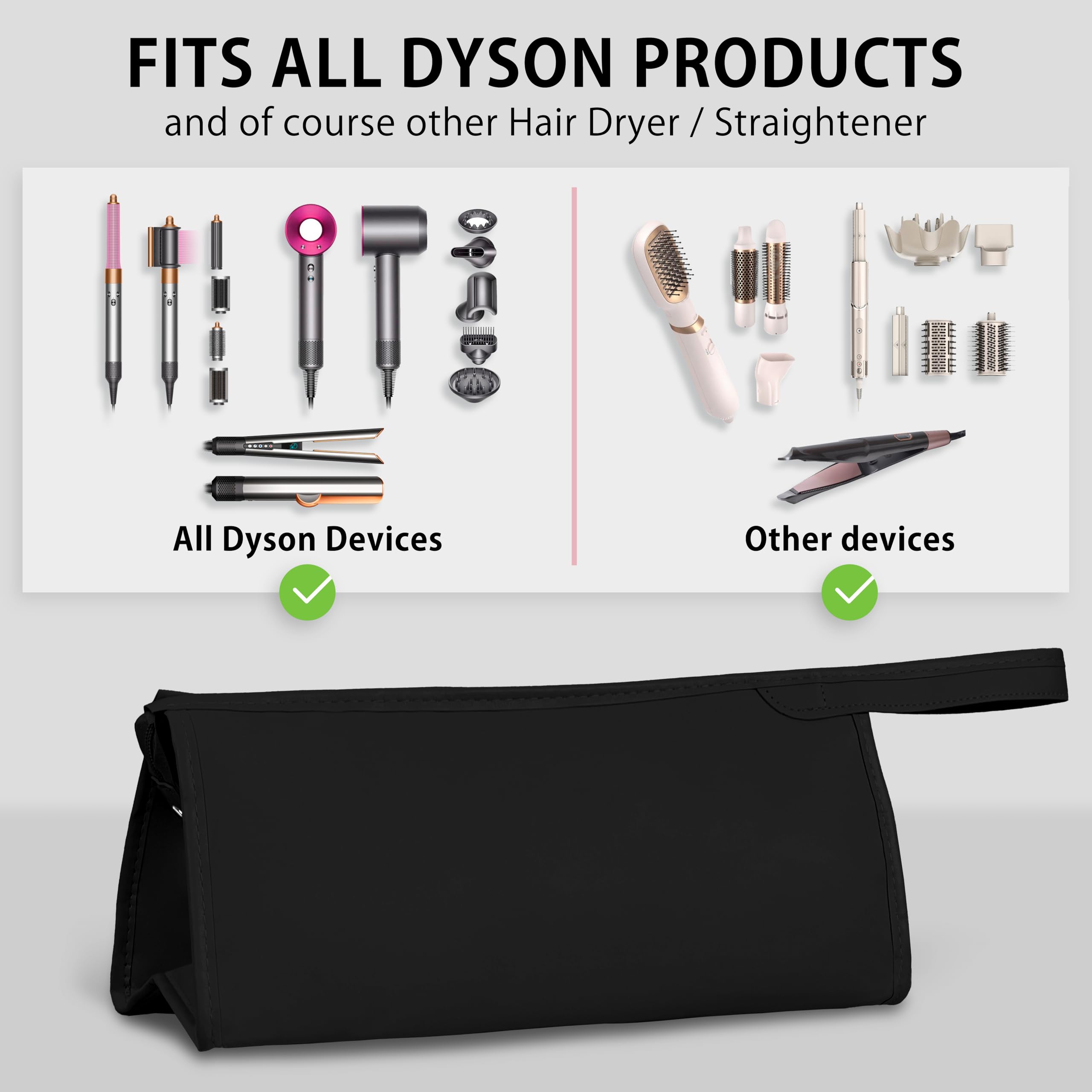 Borsa da Viaggio per Asciugacapelli - [ 35 x 14 x 15 cm ] - Custodia in Pelle Sintetica con Manico - Compatibile con Dyson Airwrap - Nero