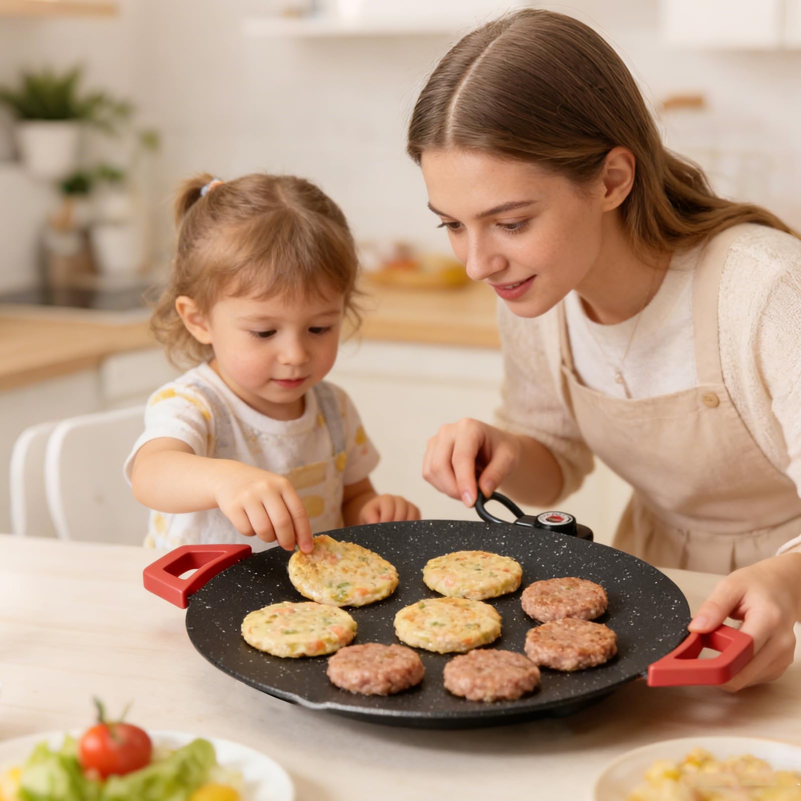 Grill Électrique D'Intérieur - Poêle Ronde Portable Antiadhésive | Assiette De Cuisson Électrique | Grill De Table | Plancha Sans Fumée Pour Grillades | Pour Extérieur, Cuisine, Maison, Restaurant