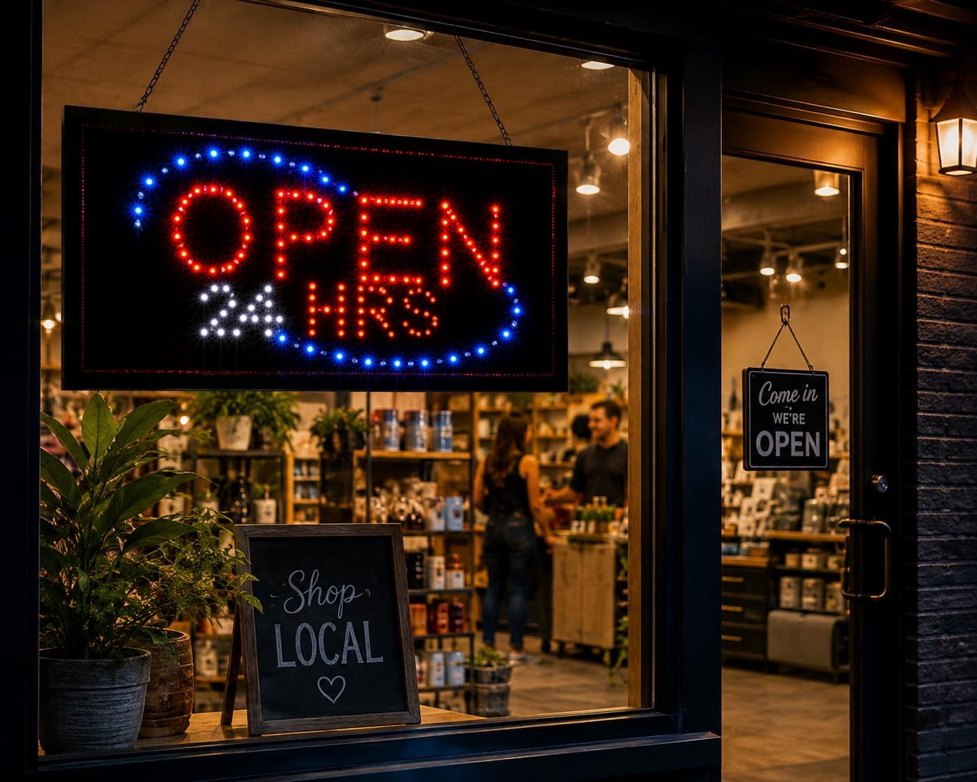 Open Signs for Business LED Lighted Sign – Flashing OPEN 24 Hrs Neon Style Display for Storefront Window – Ultra Bright Business Sign for Shops, Restaurants & Retail – 19” x 10”