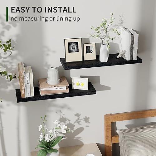 Miniatura 4 de Marsmiles Minwax - Juego de 2 estantes flotantes, estantes de pared de 24 pulgadas, estantes de madera rústica para almacenamiento en la pared,