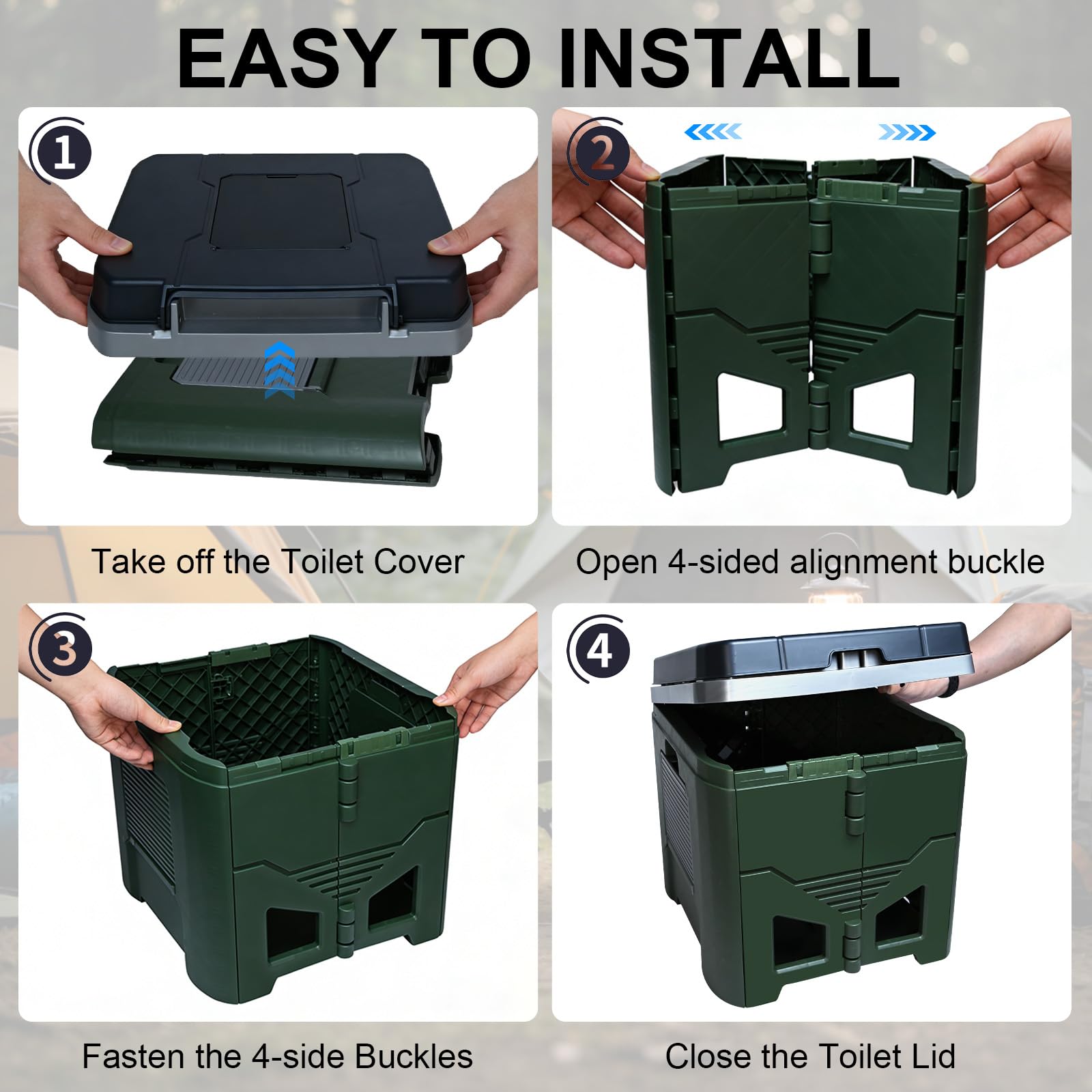 Toilette Portable Camping, Toilettes de Voiture Pliables Max 150 kg avec Couvercle et Sacs Poubelles, Toilettes Portables pour Adultes pour Voyage, Randonnée, Camping, Tentes, Camping-Car