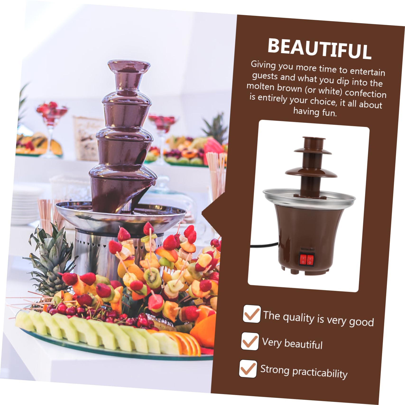 Machine à Fondue au Chocolat 3 Niveaux Ac220v-240v en Acier Inoxydable