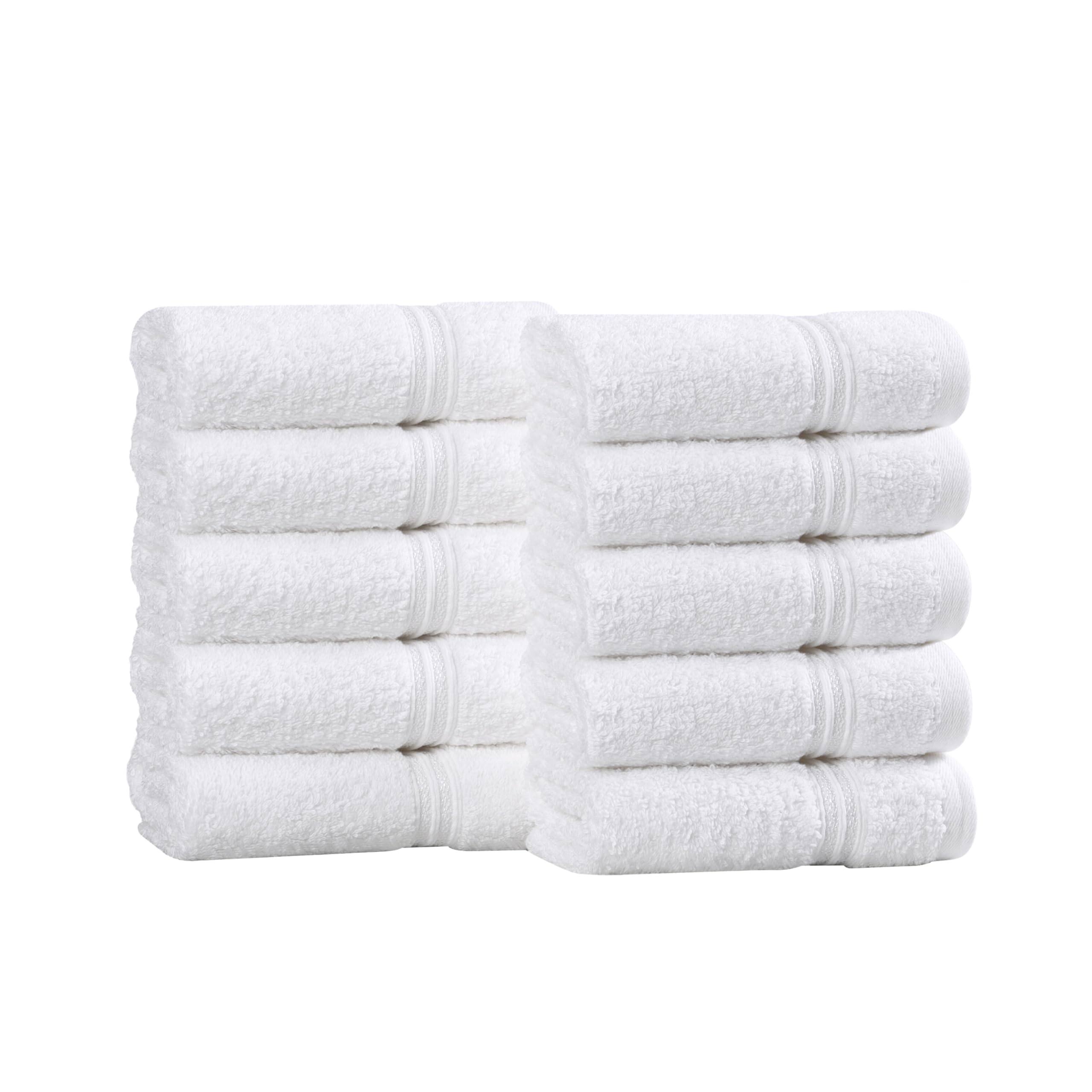 Superior 100% Long Staple Combed Cotton Face Towels, 10 Piece, White