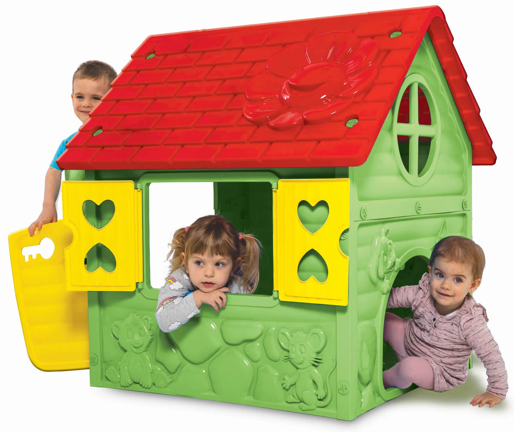 Dohany Spielhaus grün rot Kinderspielhaus Gartenhausmit Rutsche120 cm Indoor Outdoor +2J