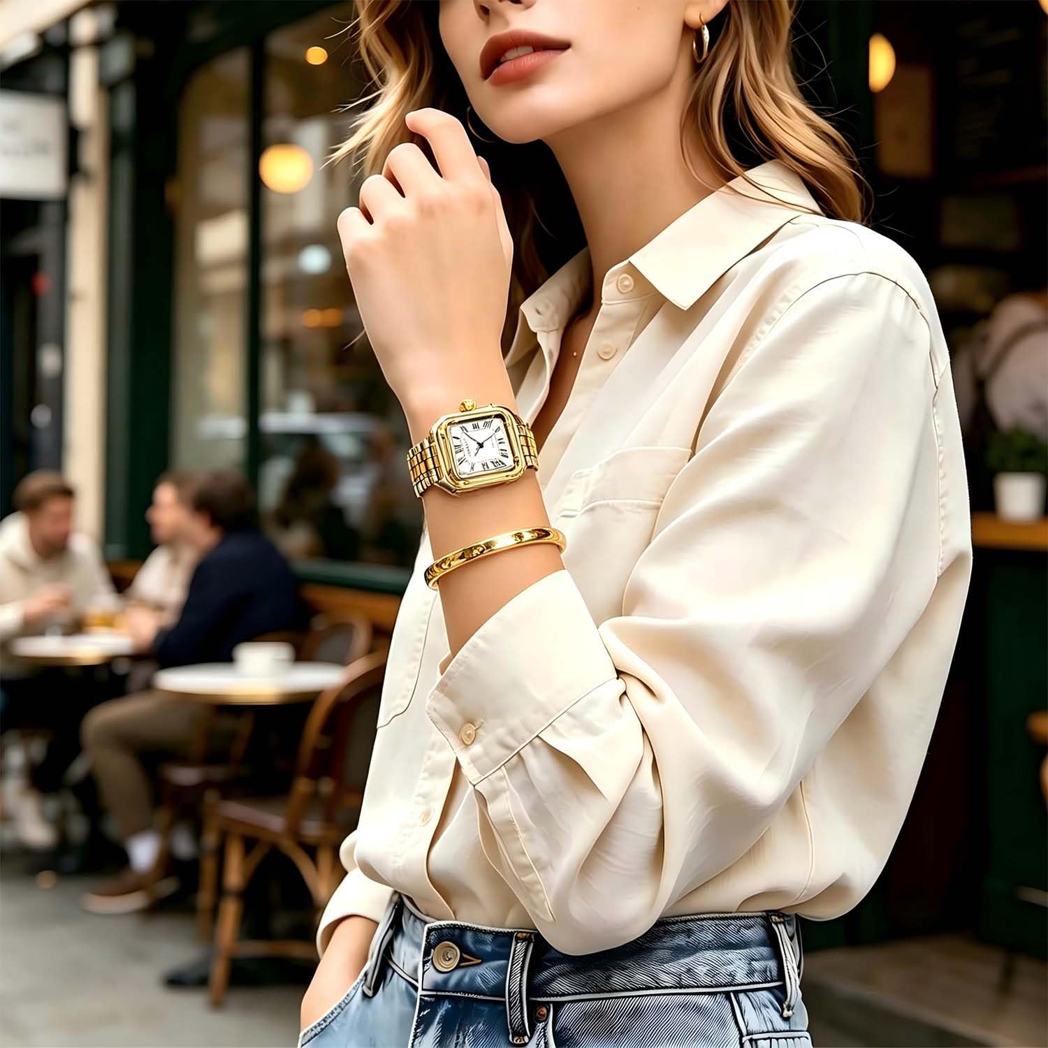 Relojes para mujer, mezcla de plata y oro con pequeña pulsera vintage, caja rectangular y esfera romana