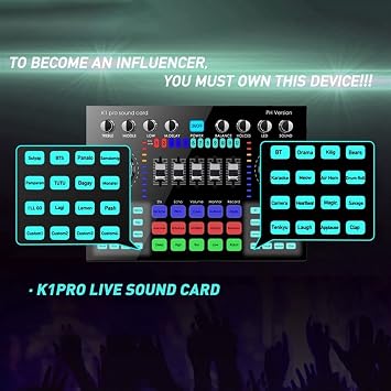 Professional Audio Mixer, K1 Live Sound Card Portable Bluetooth Sound Card Adjustable Volume Audio for Occupation Music Recording Karaoke Songs