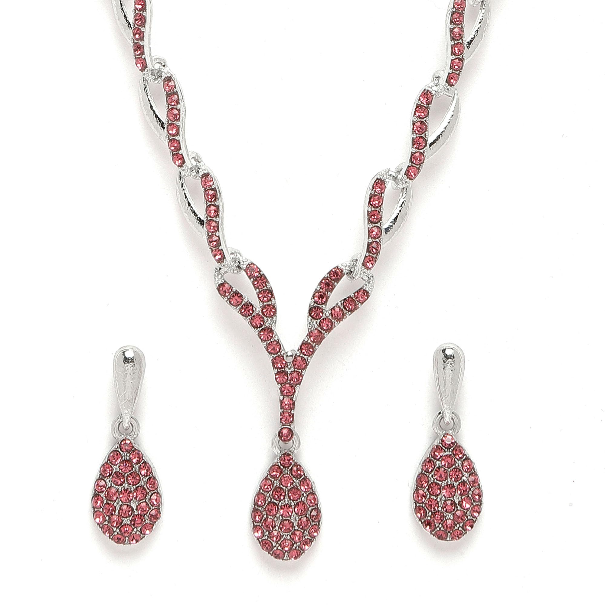 KENNICE Oxidised Silver-Plated Cubic Zirconia Studded Teardrop Shaped Necklace With Earrings Jewellery Set For Girls and Women (B0CVGQDHZL) Amazon Price History, Amazon Price Tracker