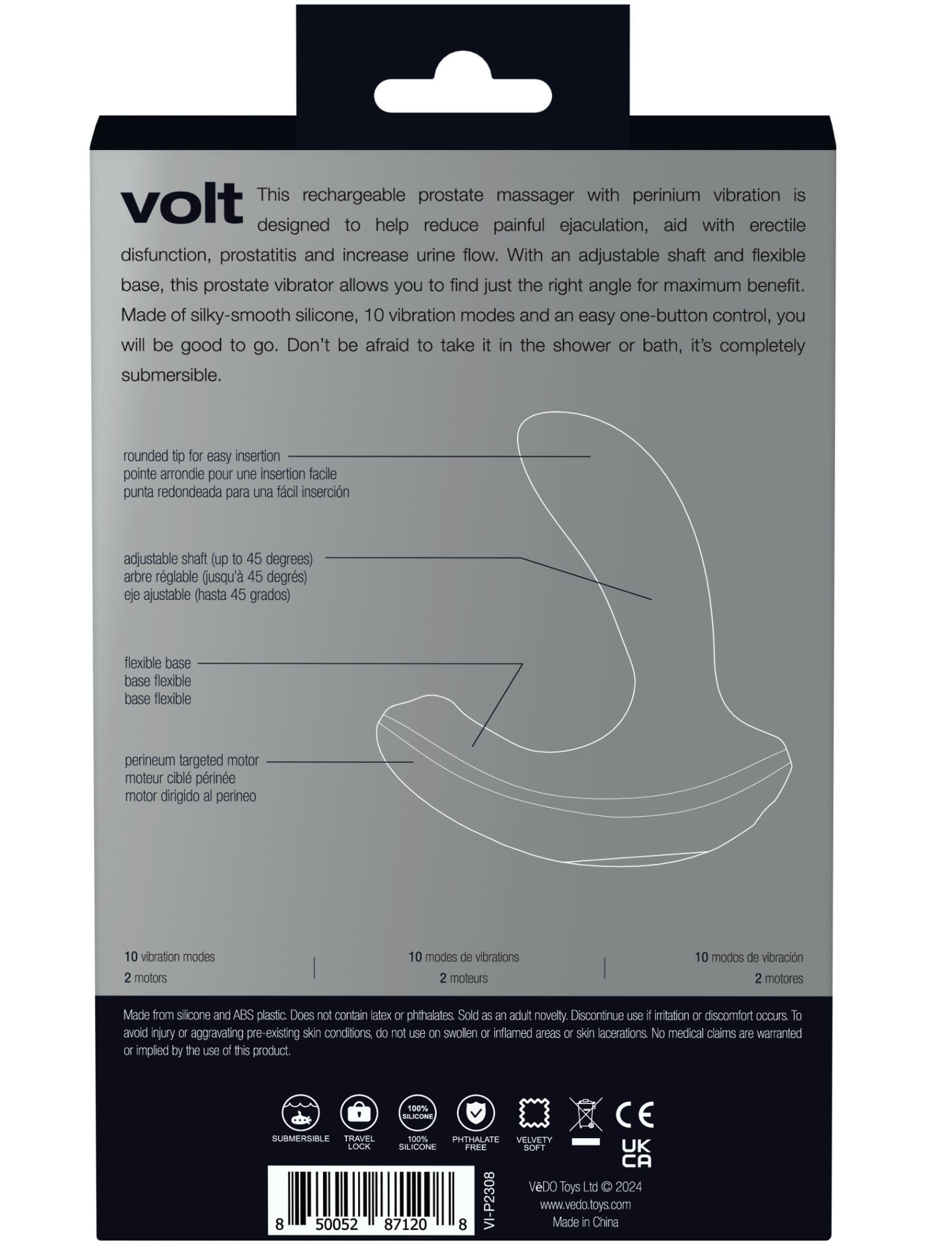 Amazon.com: VeDO Volt Vibrator, Flexible Prostate and Perineum Massager,  Rechargeable Anal Vibe Adult Sex Toy, 2 Powerful Motors with 10 Vibration  Modes (Black) : Health & Household