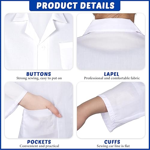 Miniatura 8 de 16 piezas de abrigo de laboratorio para niños, kit de disfraz de laboratorio científico con gafas, tarjeta de identificación para proyectos