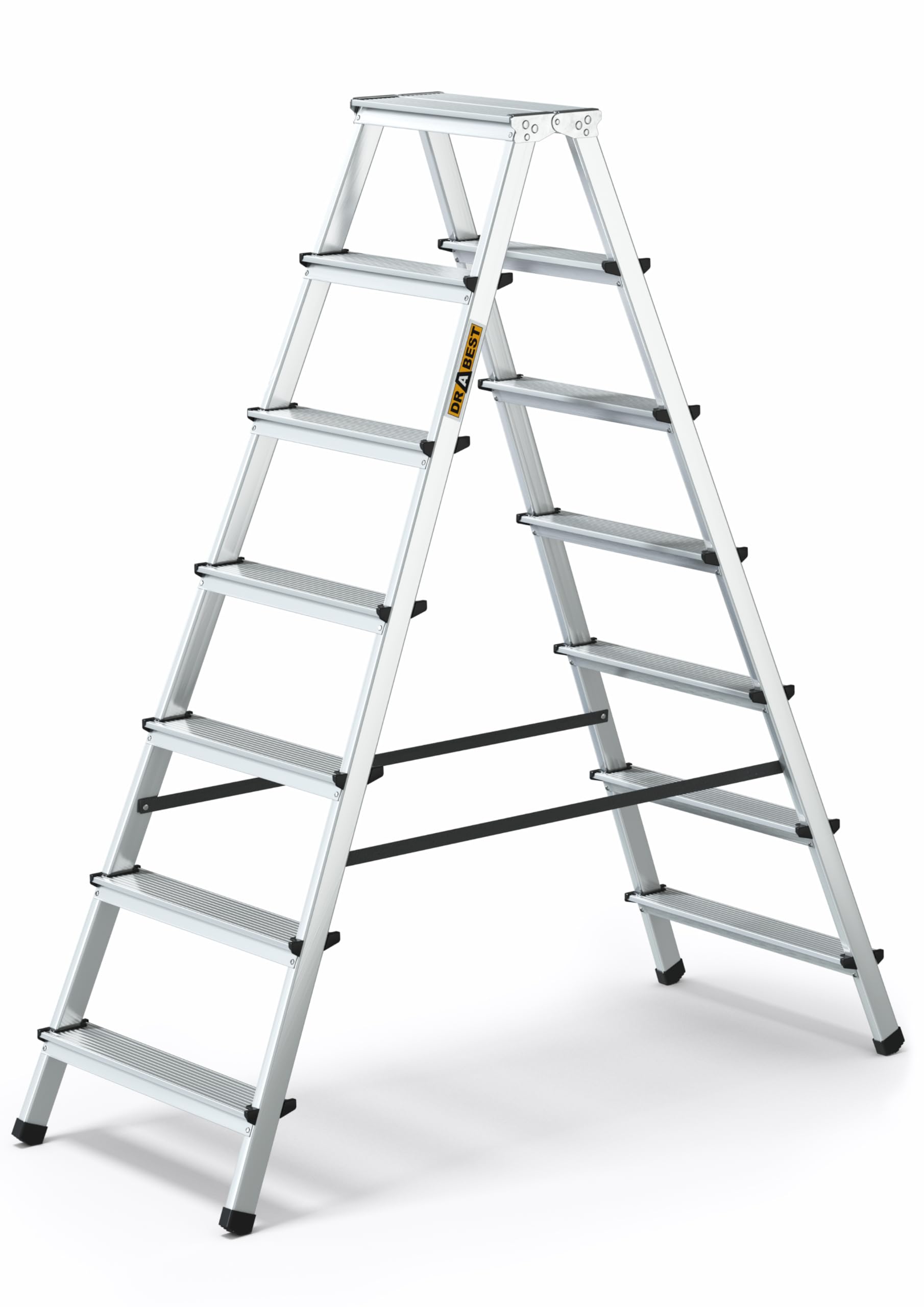 Drabest Silver 7-Step Aluminum Double-Sided Household Ladder 125 Kg Capacity - Step Ladder With Work Platform – Ladders Multi Purpose – Step Ladders 7 Step – 51 X 155 X 16 Cm