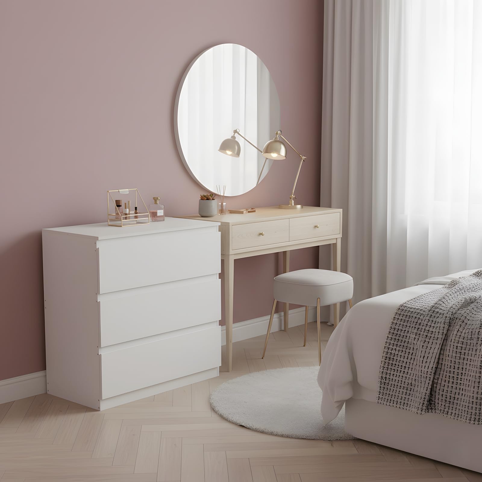 Mesita de noche blanca con 3 cajones, mesa auxiliar mesita de noche cómoda mueble de almacenamiento moderno para dormitorio, salón, oficina y entrada, 70 x 40 x 75 cm