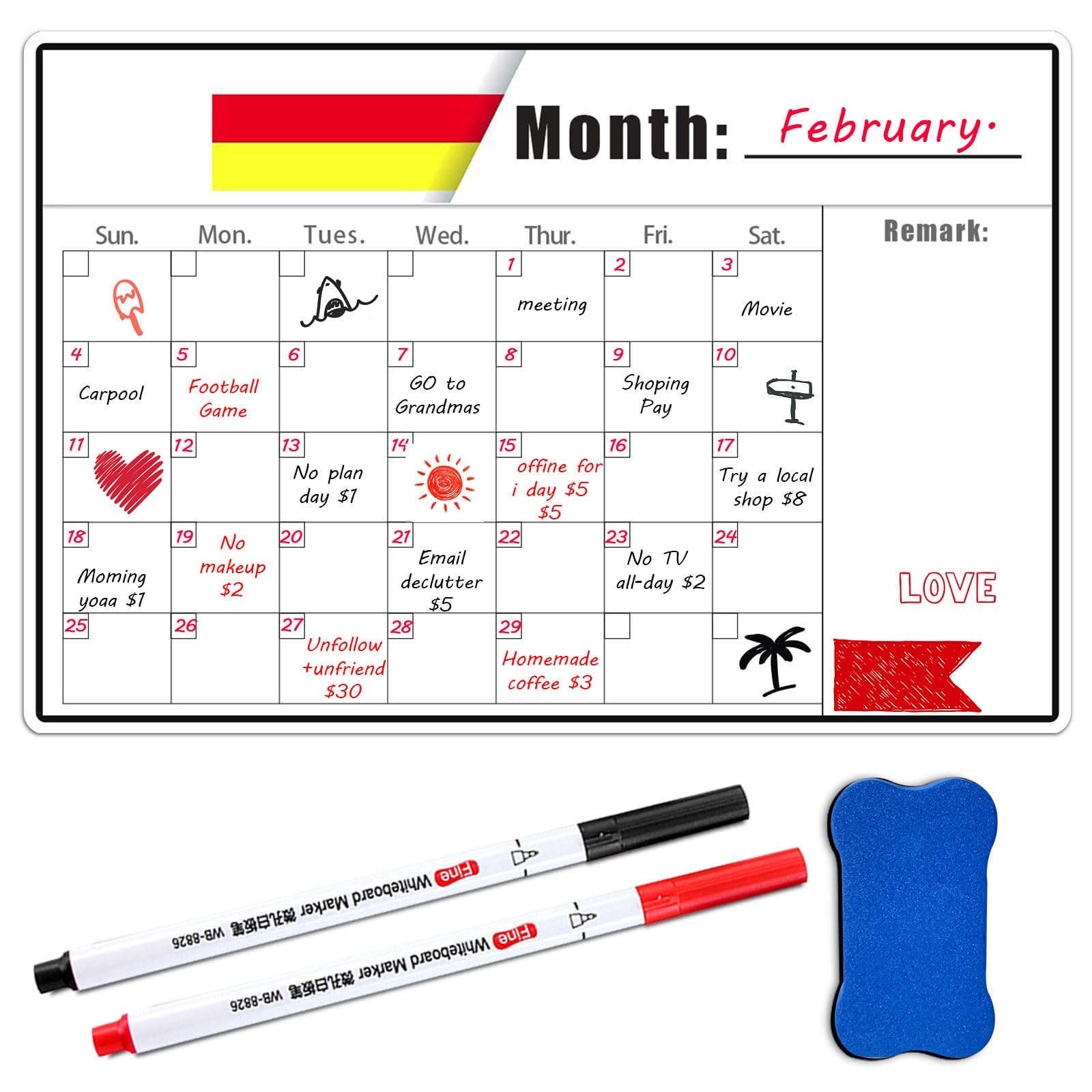 Magnetic White Board Dry Erase Calendar for Refrigerator Wall Fridge Organization Monthly Planner Whiteboard Magnet Family Planning Schedule Boards