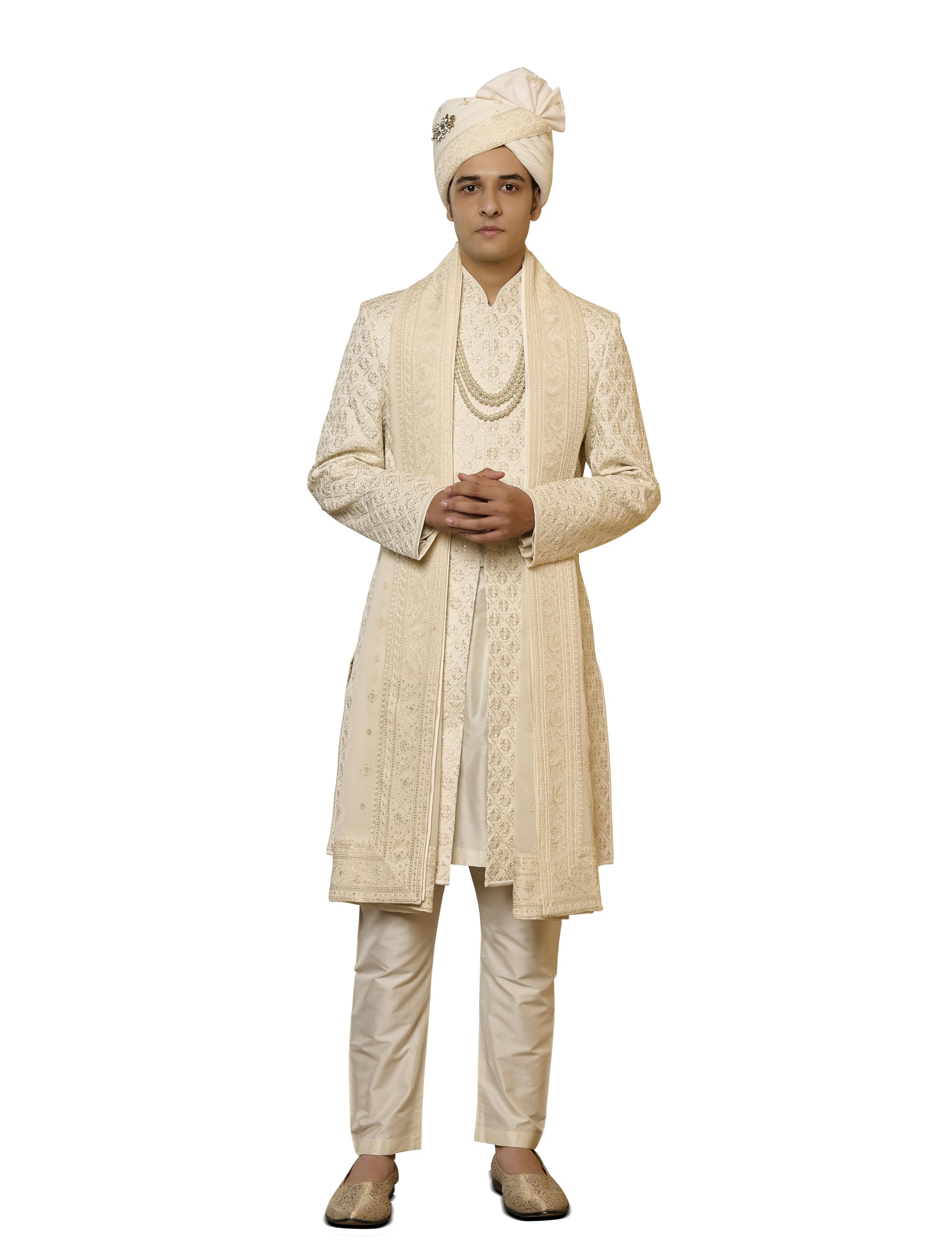 tasva Ivory Regal Motif Sherwani Set-picture-43