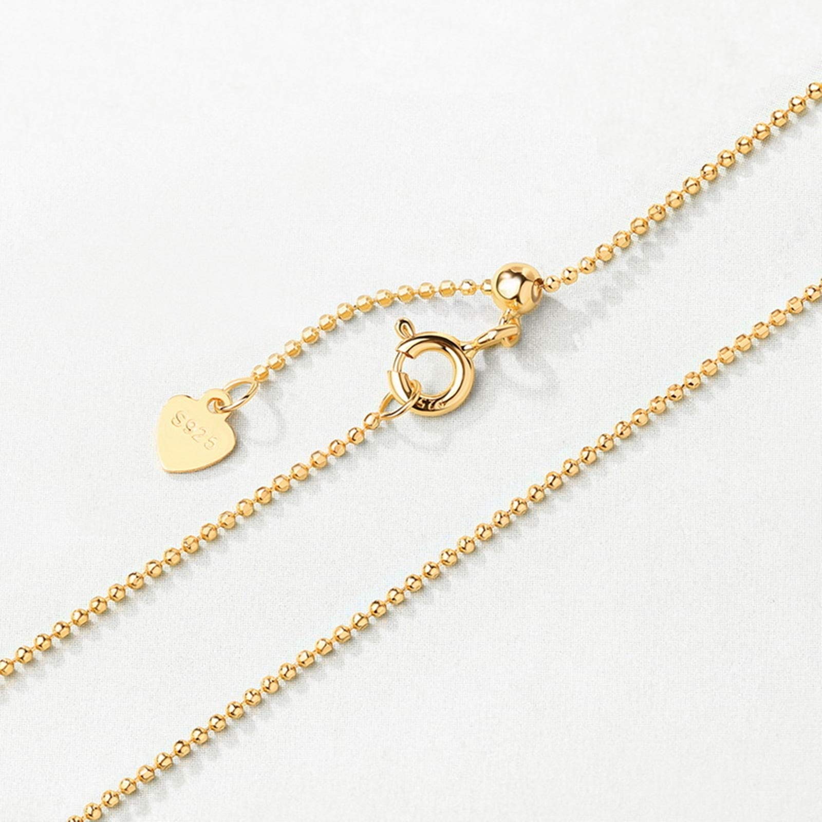 KnSam Cadena de plata de ley 925 chapada en oro amarillo de 9 quilates, cadena de bolas de 45 cm de largo, longitud de ajuste libre, Plata esterlina