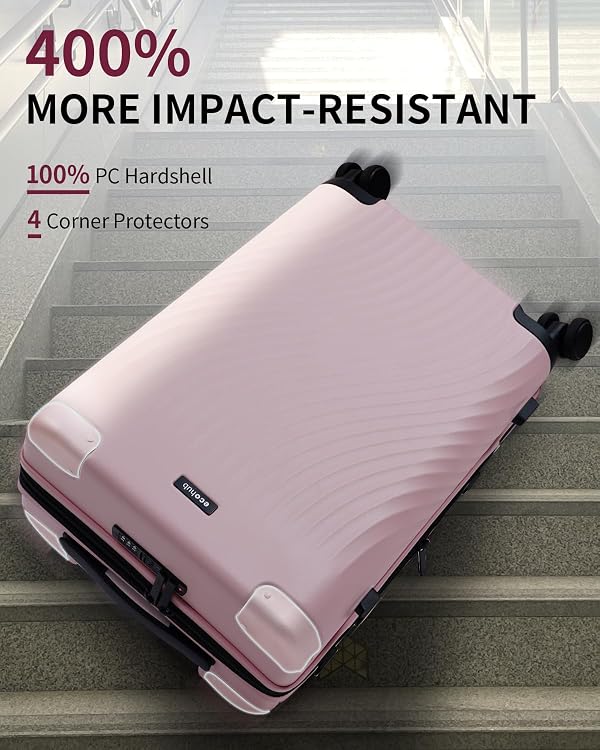 ECOHUB Hardside Expandable Carry On Luggage, Recycled PC 24" Rolling Luggage 22x14x9 Airline Approved with Spinner Wheels & TSA Lock, Lightweight Small Hardshell Travel Suitcase, 24inch Carry-on Pink by ECOHUB - Image 2