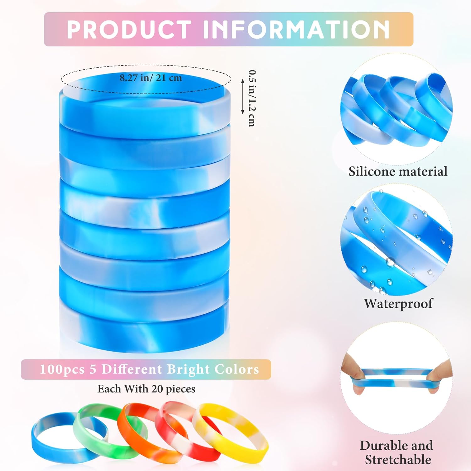 Liliful 100 Pcs Silicone Rubber Wristbands Rubber Wristband Bracelet Bands for Silicone Wristbands for Women Men(Multicolor) - Image 2