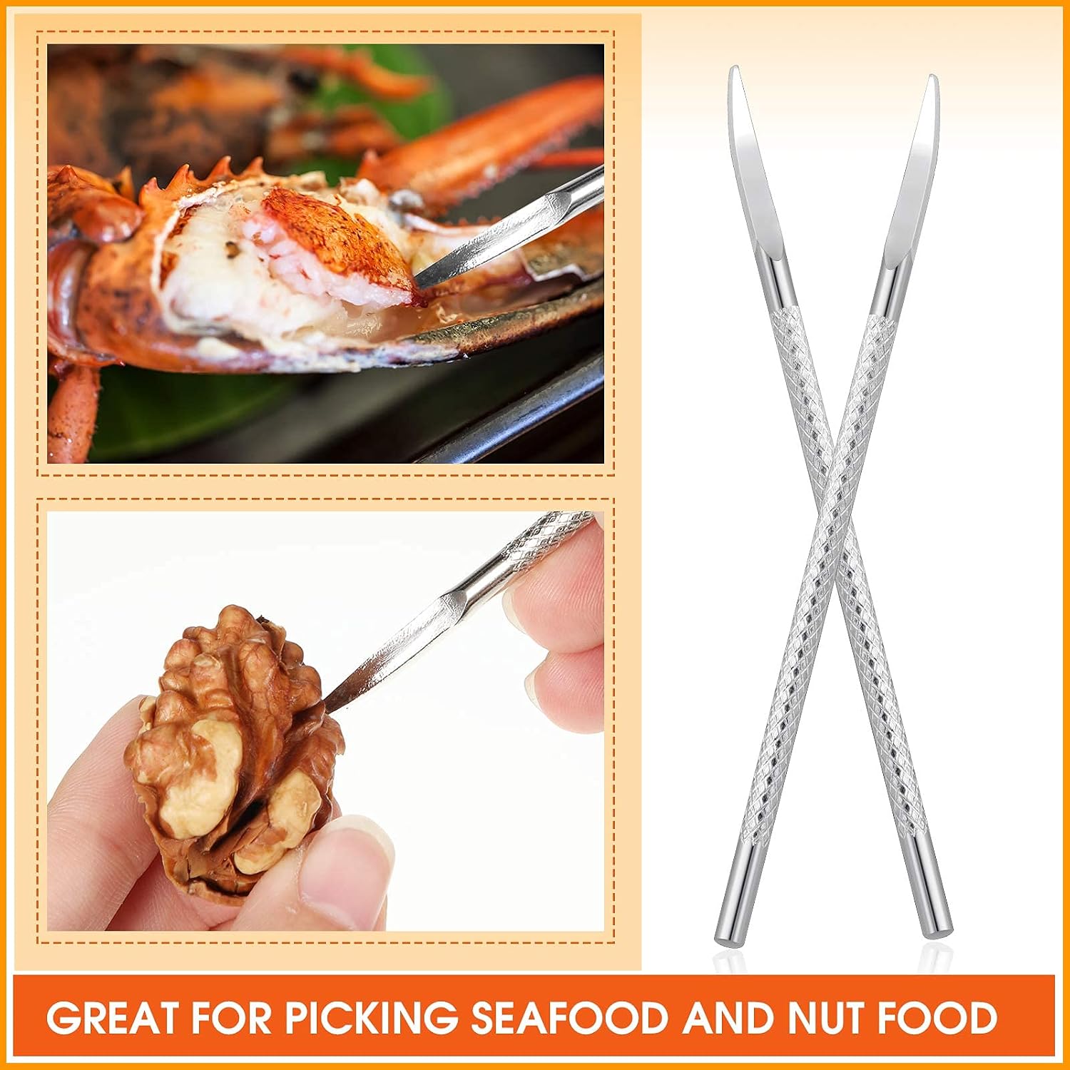 FoldTier 12 Pack Lobster Crackers and Picks Set Crab Cracker Pliers Tools Stainless Steel Nut Opener Walnut Pecan Tool Seafood Shellfish Claw Crackers